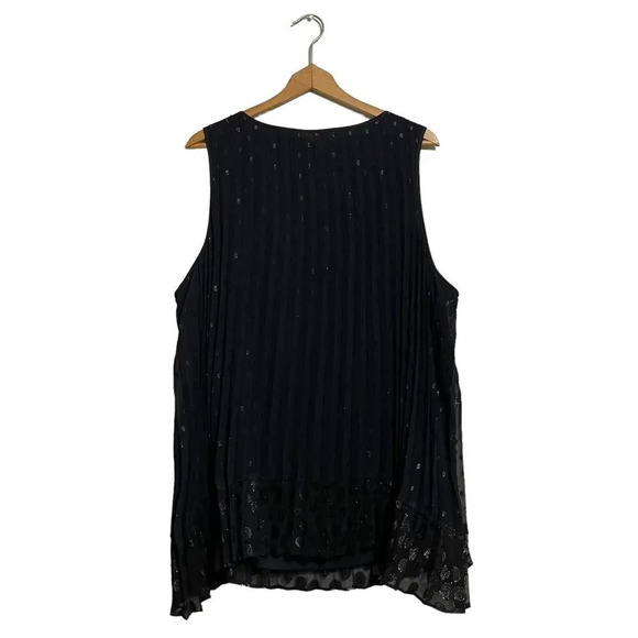 Lane Bryant Tunic Sleeveless Accordion Pleated Top Tassels Black Polka Dot 28 - Picture 2 of 3